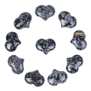 25mm Snowflake obsidian puff LOVE hearts 1 inch Crystal healing Reiki pocket stone