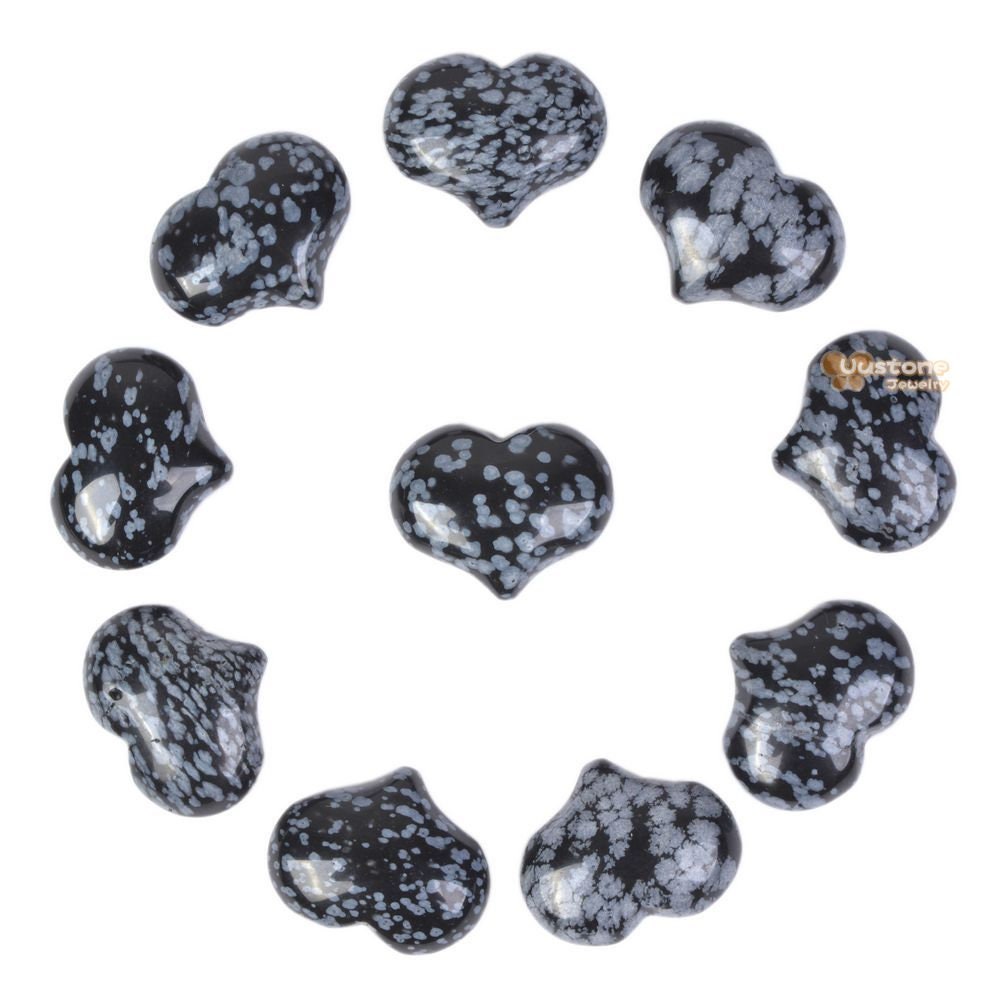 25mm Snowflake Obsidian Puff Love Hearts 1 Inch Crystal Healing Reiki Pocket Stone