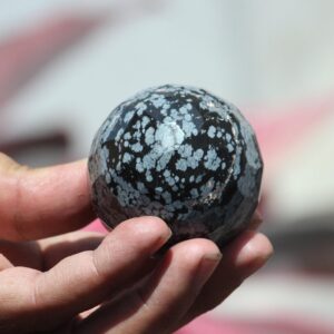 60MM Black Snowflake Obsidian Sphere: Healing Crystal Home Decor