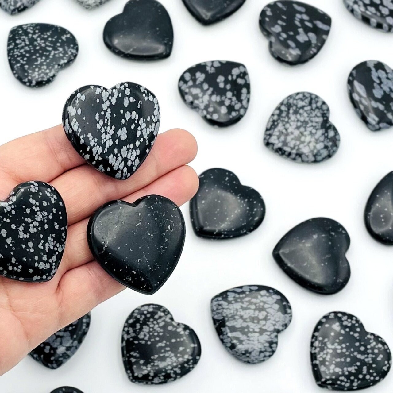 Snowflake Obsidian Crystal Hearts - Heart Shaped Stone