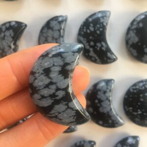 Snowflake Obsidian Crystal Moon, Natural Crystal Carving Snowflake Obsidian Crystal Moon, Natural Crystal Carving