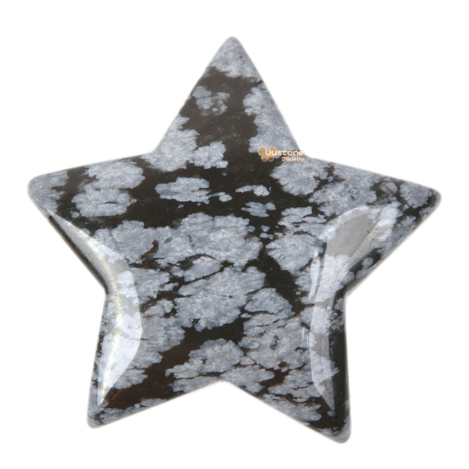 G6174.39 30mm Carved Snowflake Obsidian Gemstone Crystal Healing Star Stone