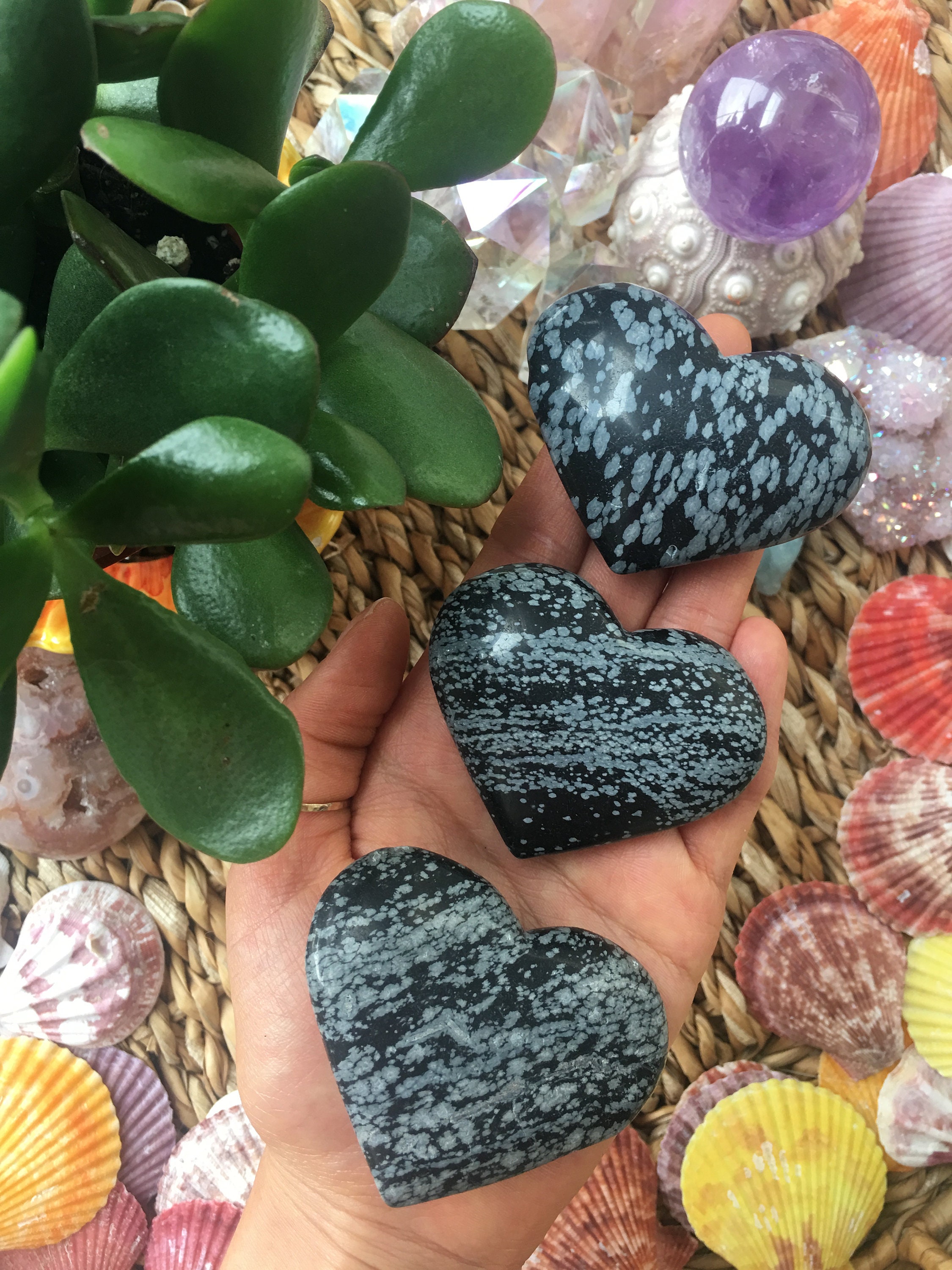 Snowflake Obsidian Heart Stone, Healing Crystals