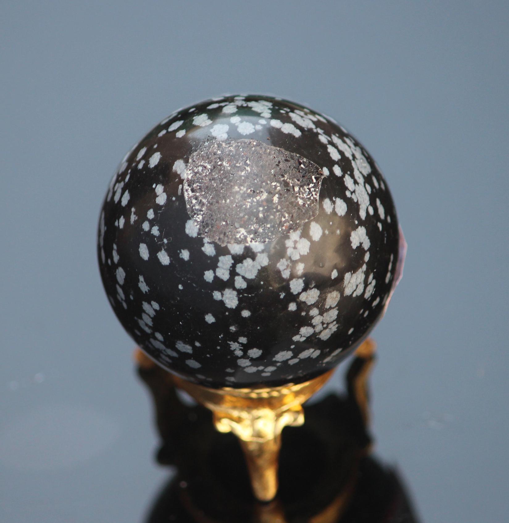 Mini 50mm Snowflake Obsidian Sphere: Healing Chakra Crystal Stone