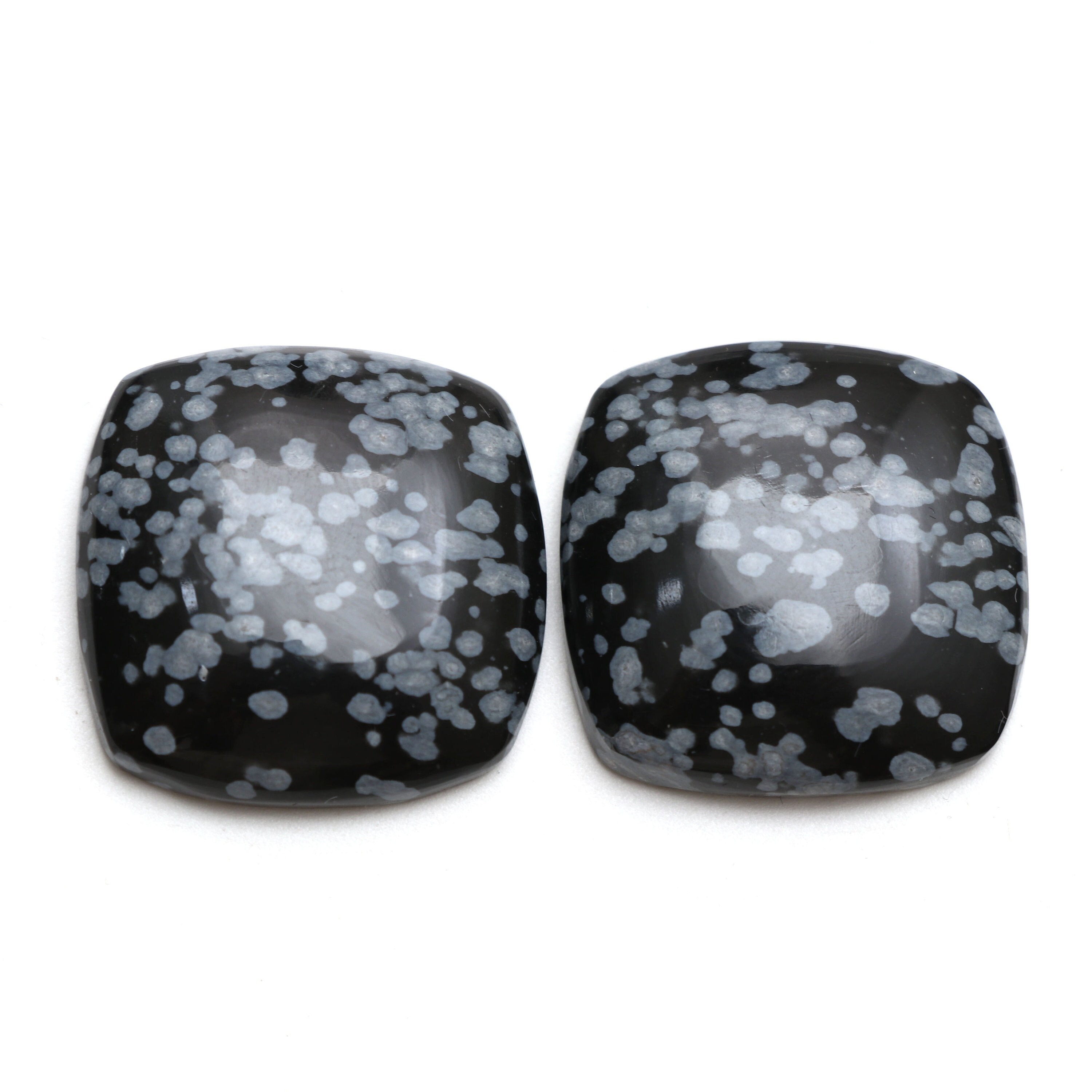 Natural Snowflake Obsidian Smooth Square Loose Gemstone, 27x27 Mm, Jewelry Handmade Gift For Women, Pair ( 2 Pieces )