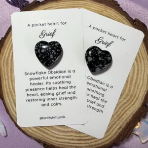 Snowflake Obsidian Pocket Crystal Heart Keepsake Card for Grief Snowflake Obsidian Pocket Crystal Heart Keepsake Card for Grief
