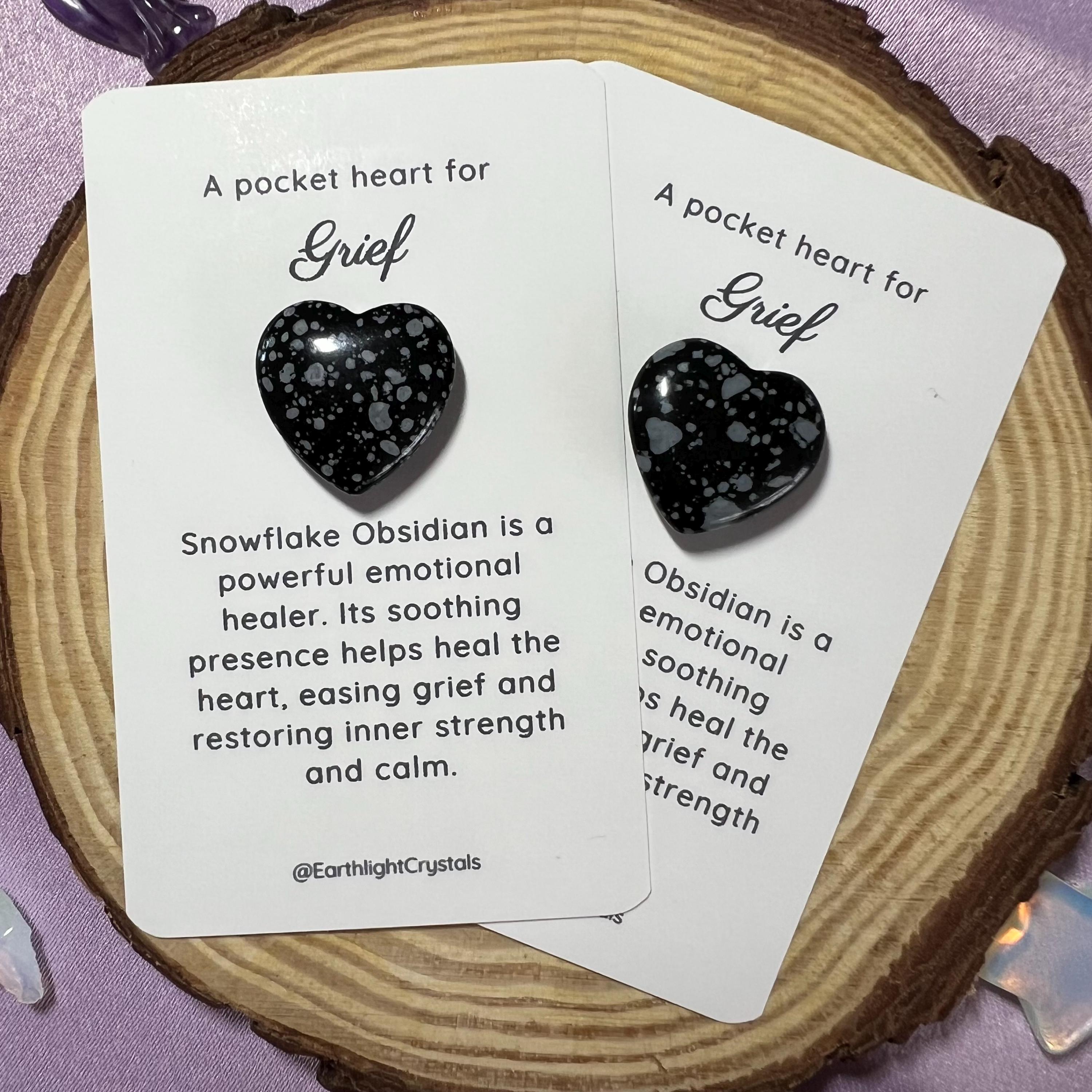 Snowflake Obsidian Pocket Crystal Heart Keepsake Card For Grief
