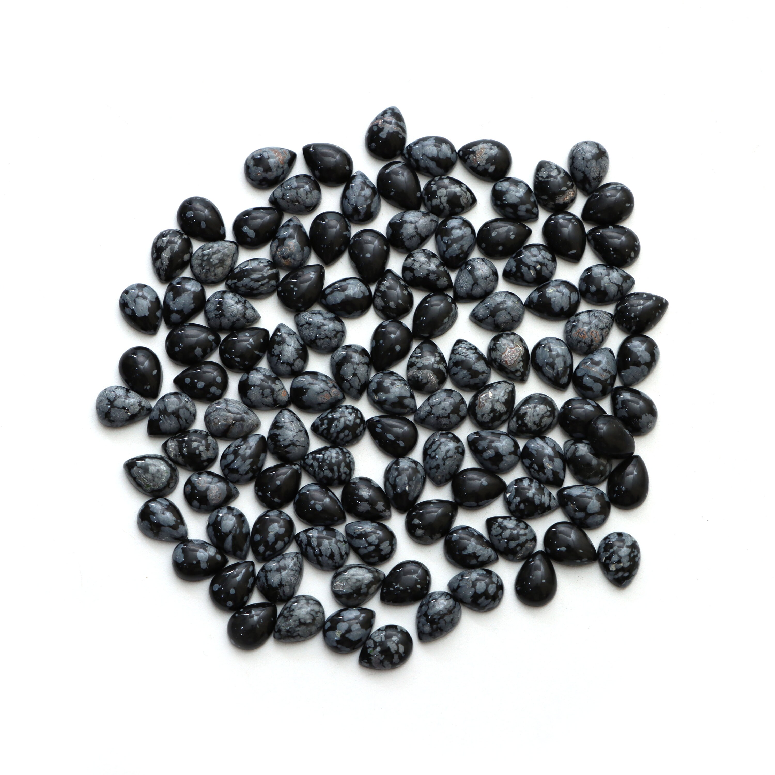 Snowflake Obsidian Smooth Pear Loose Gemstone, 9x11.5 Mm To 9x12 Mm, Snowflake Obsidian Jewelry Making Gemstone, Set Of 109 Pieces