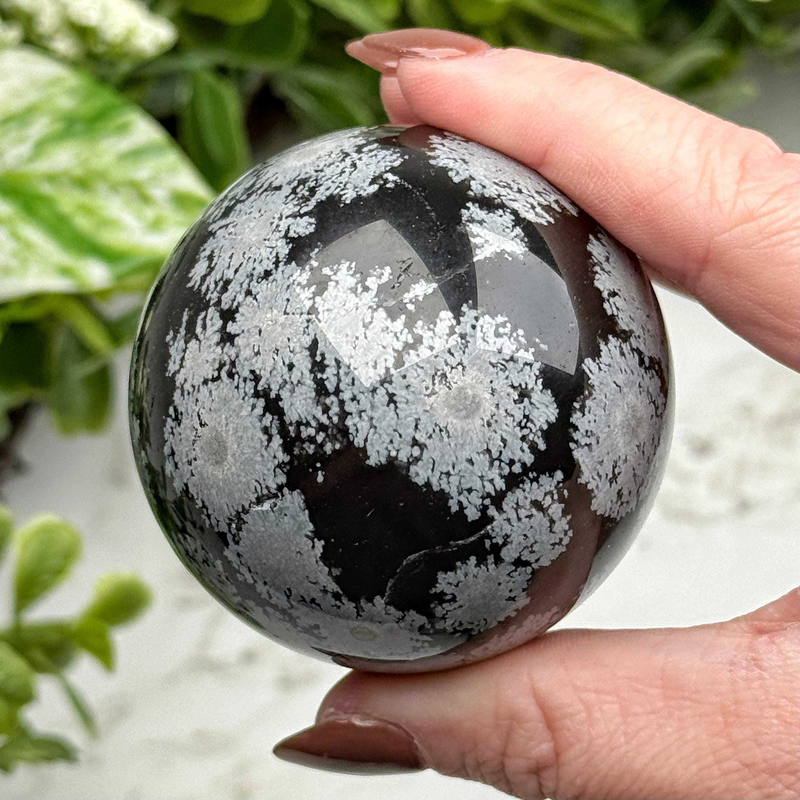 Snowflake Obsidian Sphere , 55mm , - #8 (polished Black Crystal Ball, Root Chakra, Healing Stone)