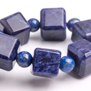10-11MM Sodalite Beads Deep Blue Bracelet Grade AAA Genuine Natural Beveled Edge Faceted Cube Gemstone 7.5" (121721h-1507)
