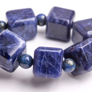 10MM Sodalite Beads Deep Blue Bracelet Grade AAA Genuine Natural Beveled Edge Faceted Cube Gemstone 7.5" (121717h-1502)