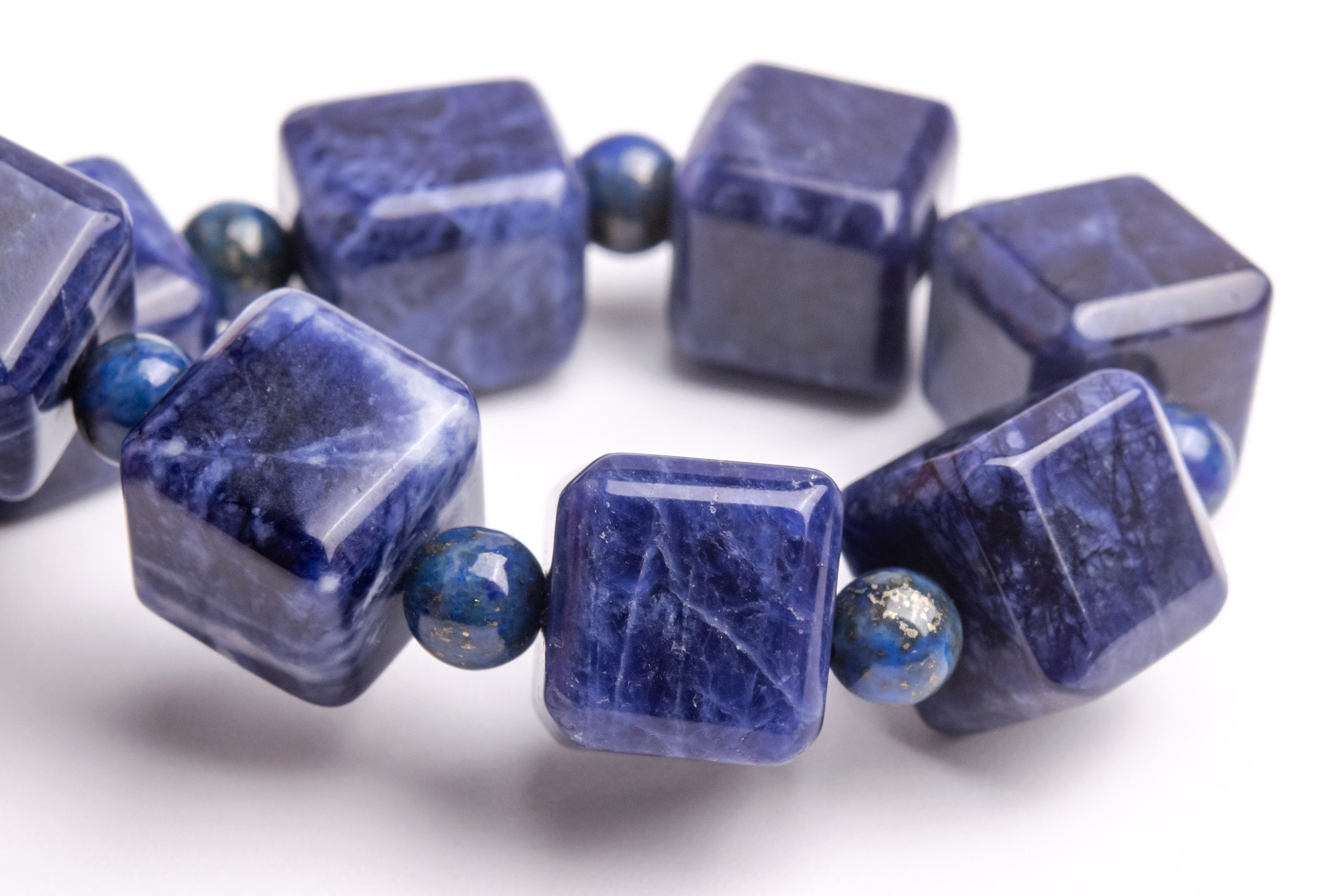 10mm Sodalite Beads Deep Blue Bracelet Grade Aaa Genuine Natural Beveled Edge Faceted Cube Gemstone 7.5" (121717h-1502)