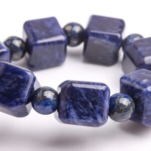 7-8MM Sodalite Beads Deep Blue Bracelet Grade AAA Genuine Natural Beveled Edge Faceted Cube Gemstone 7" Bulk Lot Options (121703h-1489)