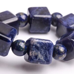 7-8MM Sodalite Beads Dark Blue Bracelet Grade AAA Genuine Natural Beveled Edge Faceted Cube Gemstone 7" (121705h-1489)