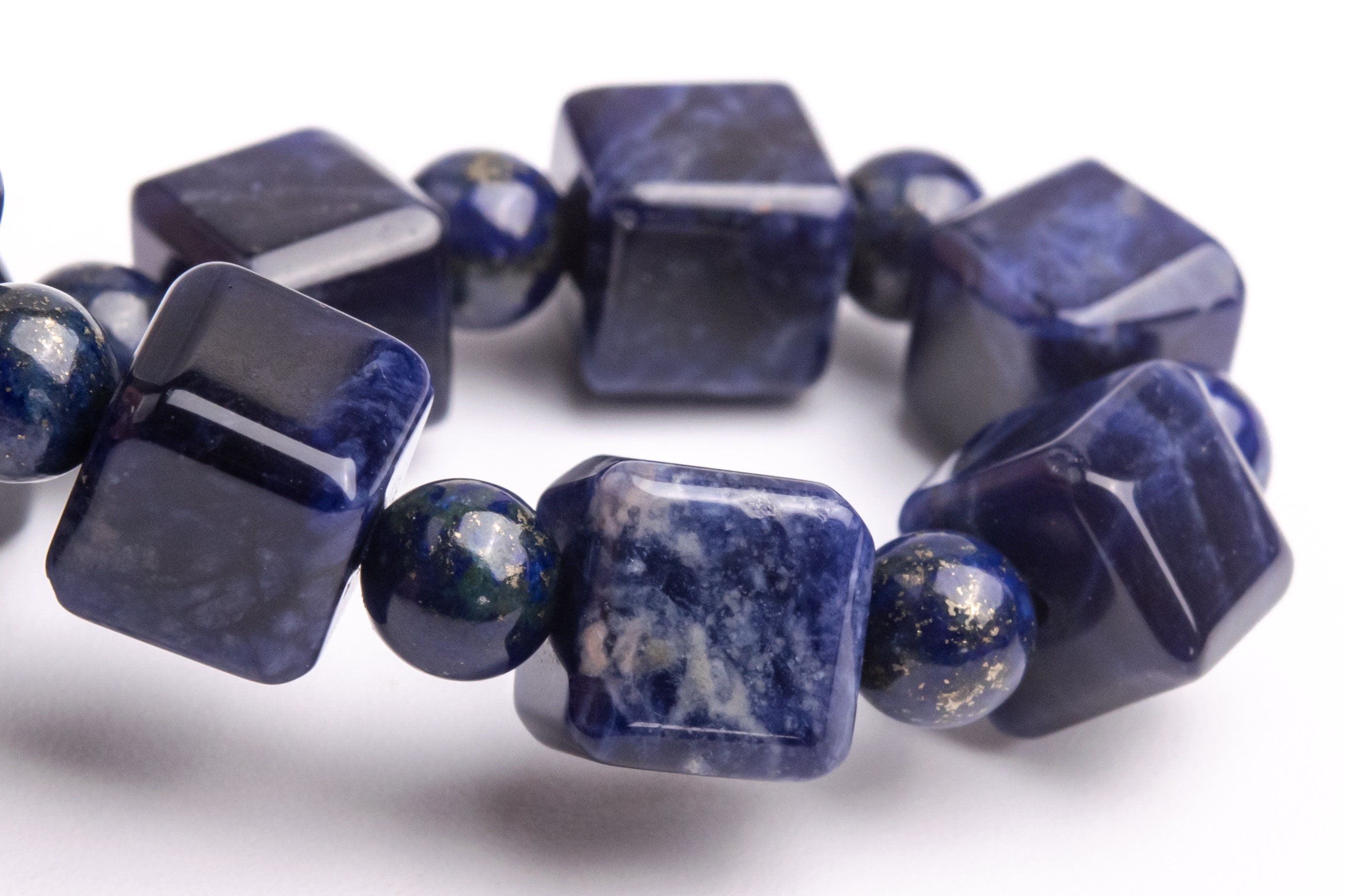 7-8mm Sodalite Beads Dark Blue Bracelet Grade Aaa Genuine Natural Beveled Edge Faceted Cube Gemstone 7" (121705h-1489)