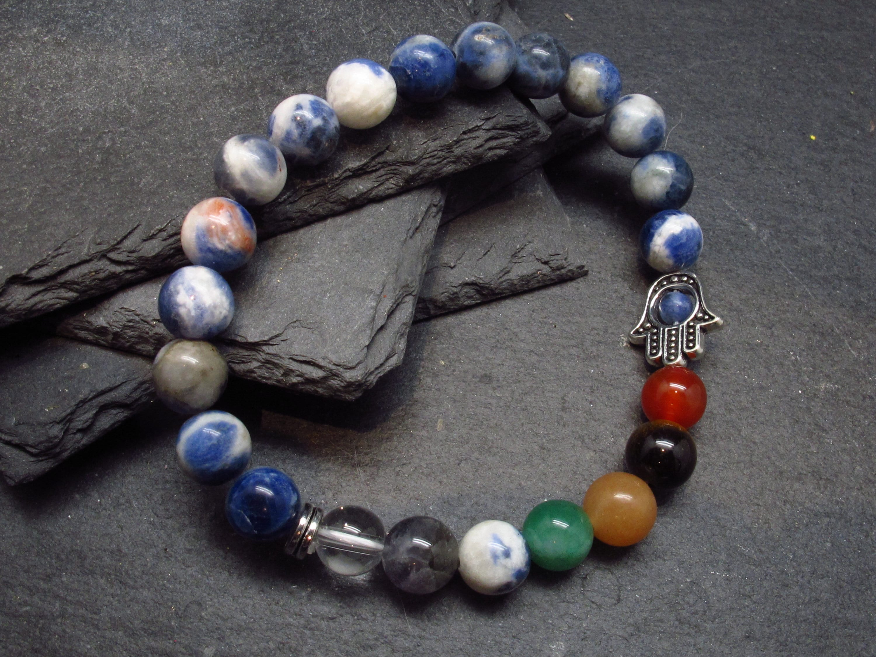 7 Chakra & Sodalite Genuine Bracelet ~ 7 Inches  ~ 8mm Round Beads