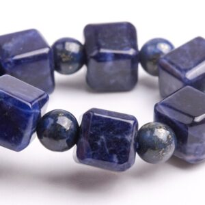 7MM Sodalite Beads Dark Blue Bracelet Grade AAA Genuine Natural Beveled Edge Faceted Cube Gemstone 7" (121701h-1488)