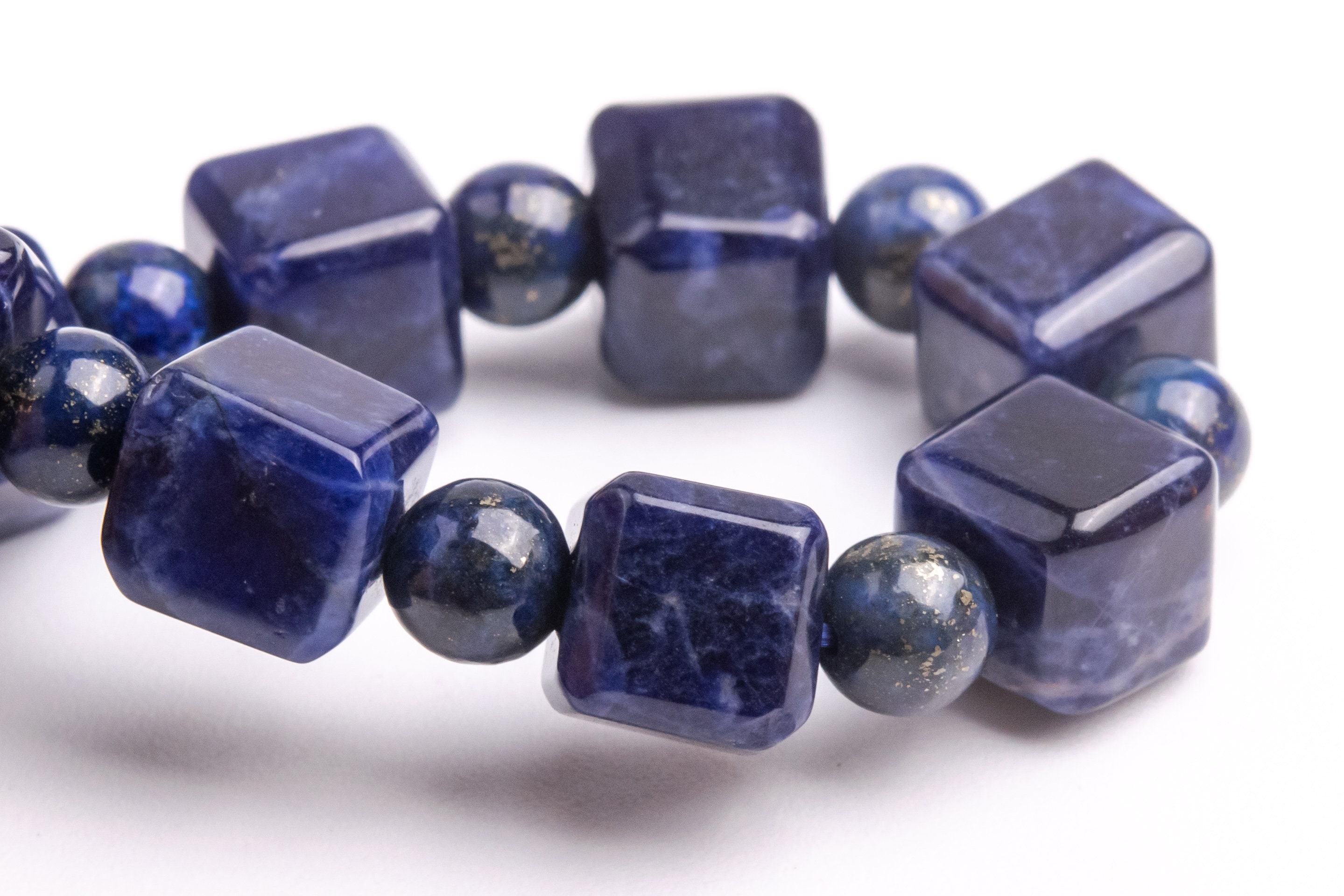 7mm Sodalite Beads Dark Blue Bracelet Grade Aaa Genuine Natural Beveled Edge Faceted Cube Gemstone 7" (121701h-1488)