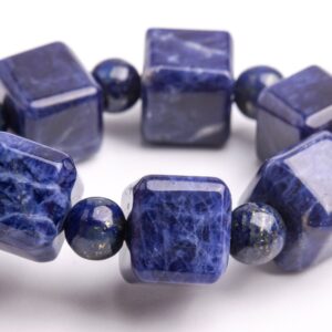 8-9MM Sodalite Beads Deep Blue Bracelet Grade AAA Genuine Natural Beveled Edge Faceted Cube Gemstone 7" (121710h-1490)