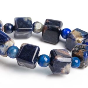 8-9MM Sodalite Beads Blue Bracelet Grade AA Genuine Natural Beveled Edge Faceted Cube Gemstone 7" (119360h-2617)