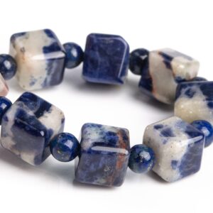 8-9MM Sodalite Beads Blue Bracelet Grade A Genuine Natural Beveled Edge Faceted Cube Gemstone 7" (119361h-2617)