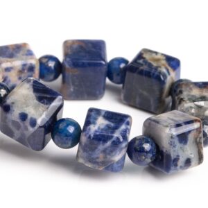 8MM Sodalite Beads Blue Bracelet Grade AA Genuine Natural Beveled Edge Faceted Cube Gemstone 7" (119357h-2617)