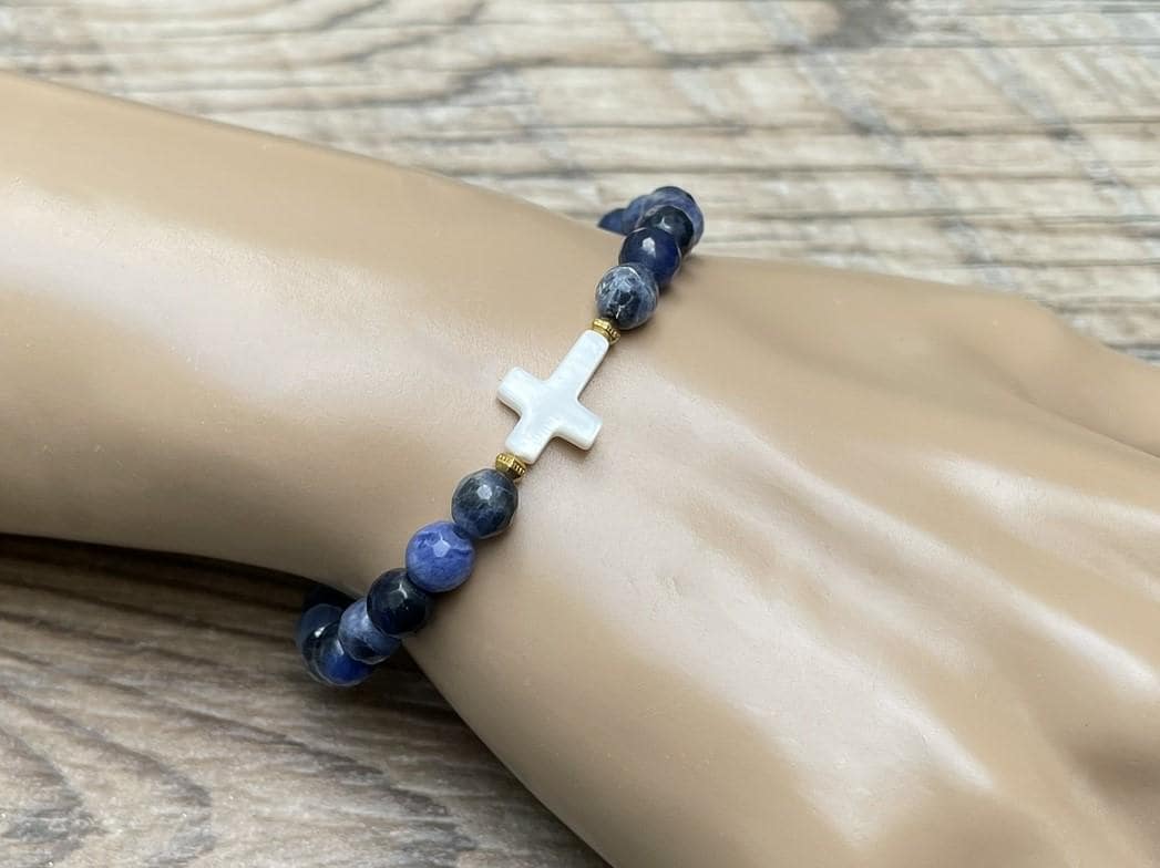 Elegant Sodalite Cross Bracelet For Her - Thoughtful Christian Gift