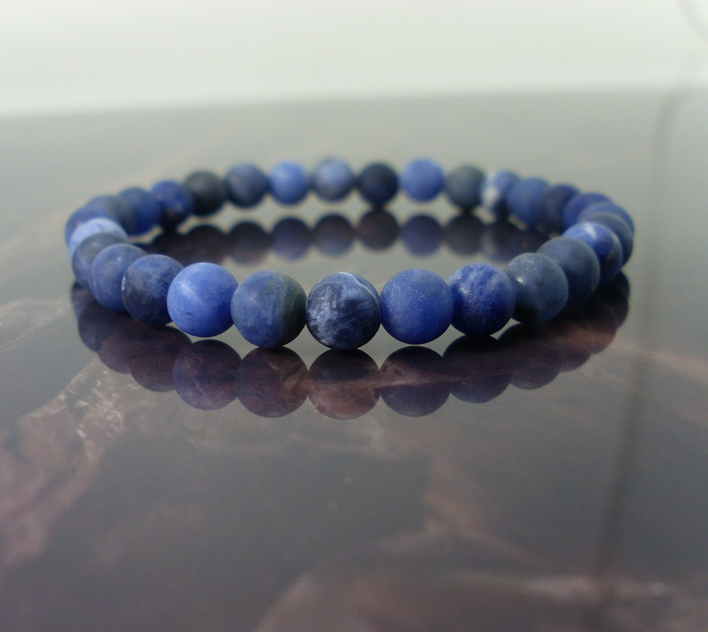 Frosted African Blue Sodalite Bracelet 6mm, Matte Natural Gemstone Bracelet, Women Mens Beaded Bracelet, Blue Namibian Sodalite + Gift Bag