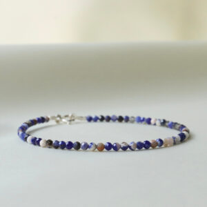 Genuine Sodalite Bracelet • 2mm Dainty Blue Gemstone Jewelry • Clarity • Truth • Emotional Balance • November Birthstone Gift for Her