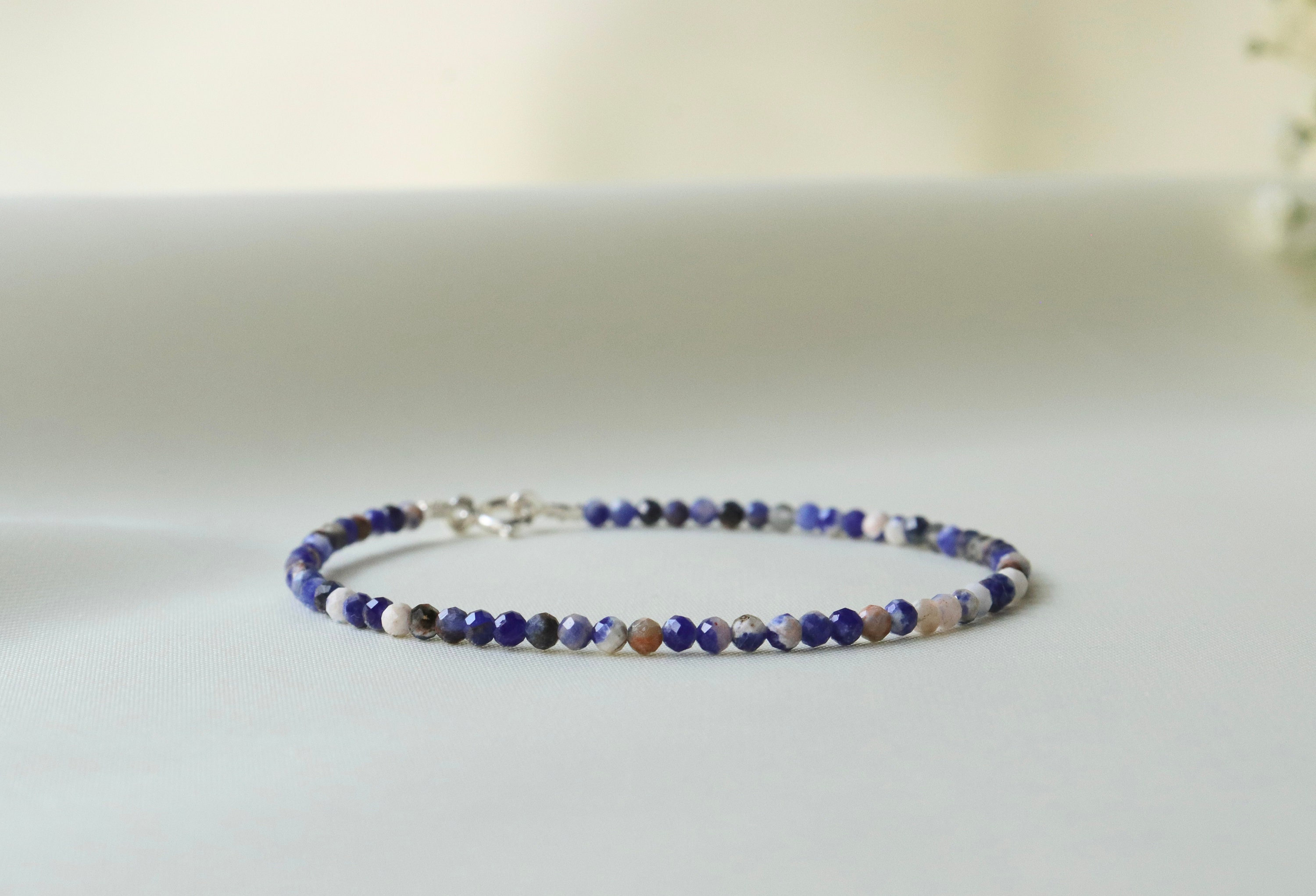 Genuine Sodalite Bracelet • 2mm Dainty Blue Gemstone Jewelry • Clarity • Truth • Emotional Balance • November Birthstone Gift For Her