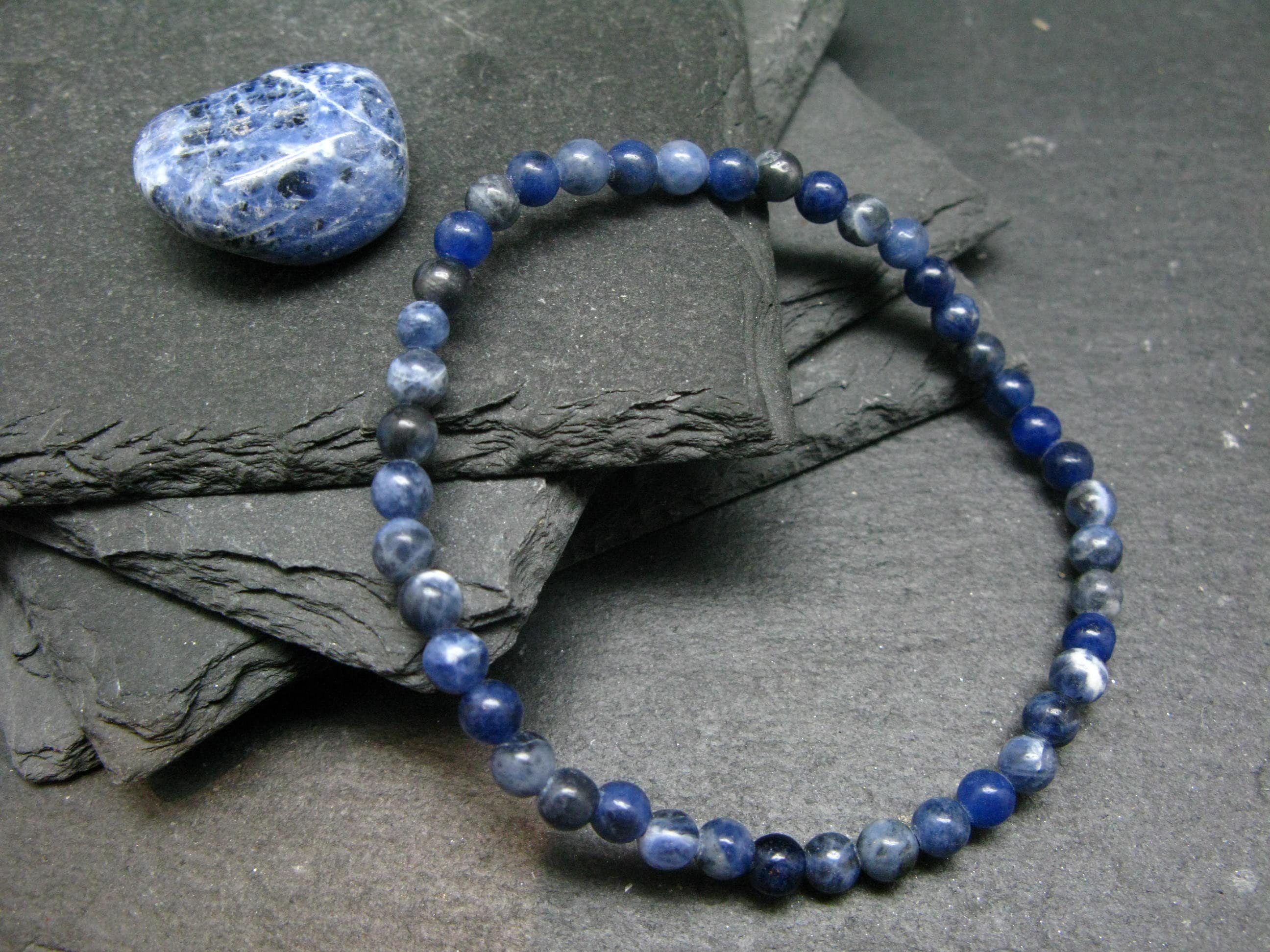 Sodalite Genuine Bracelet ~ 7 Inches  ~ 4mm Round Beads