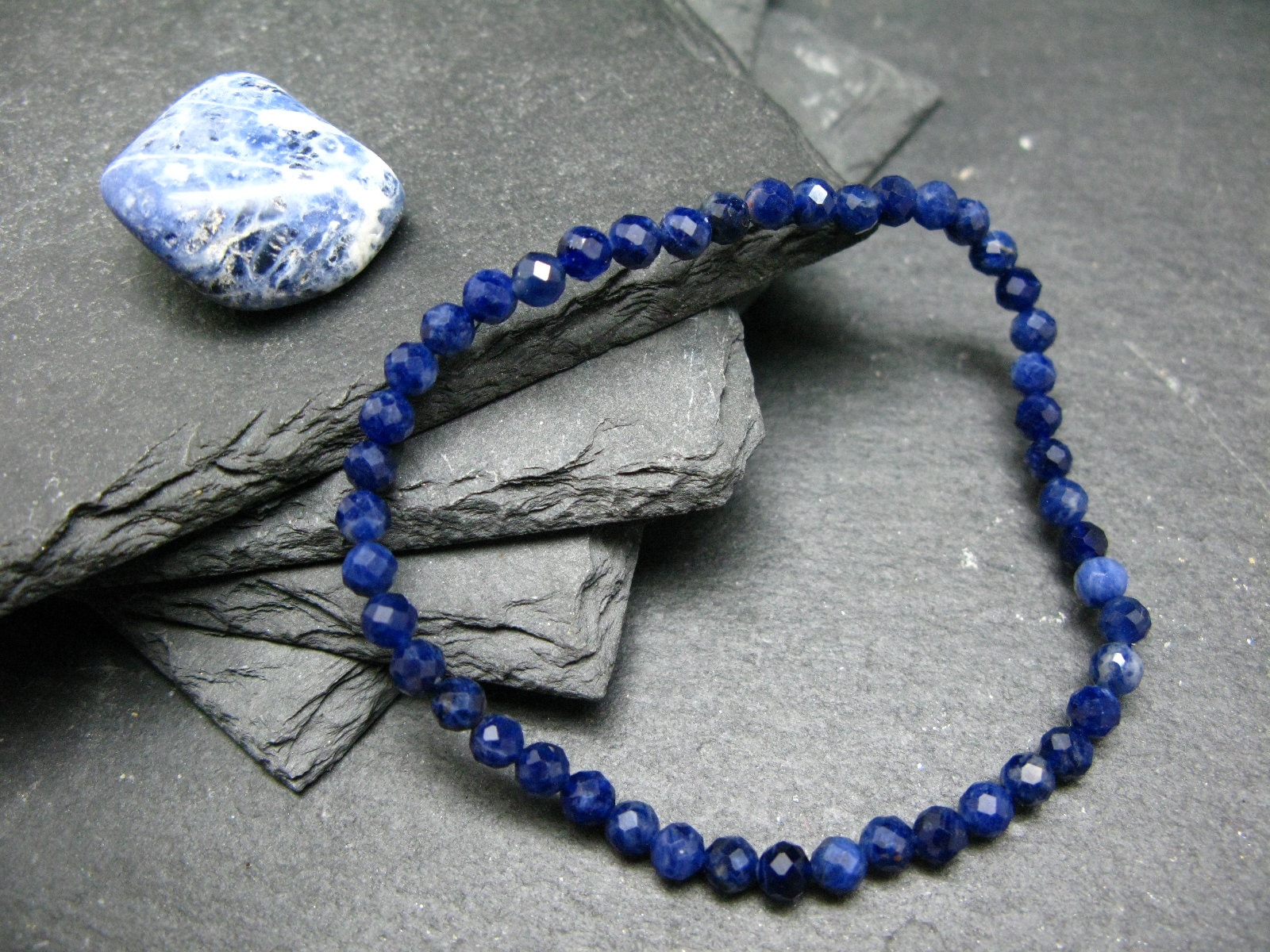 Sodalite Genuine Bracelet ~ 7 Inches  ~ 4mm Facetted Beads