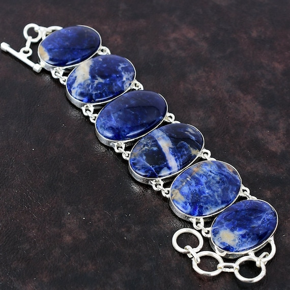 Handmade Sodalite Bracelet: 925 Sterling Silver Adjustable Chain