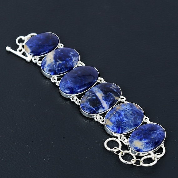 Handmade Sodalite 925 Sterling Silver Bracelet - Adjustable Chain