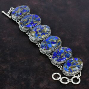 Handmade Copper Sodalite 925 Sterling Silver Bracelet - Adjustable Vintage Gemstone Jewelry