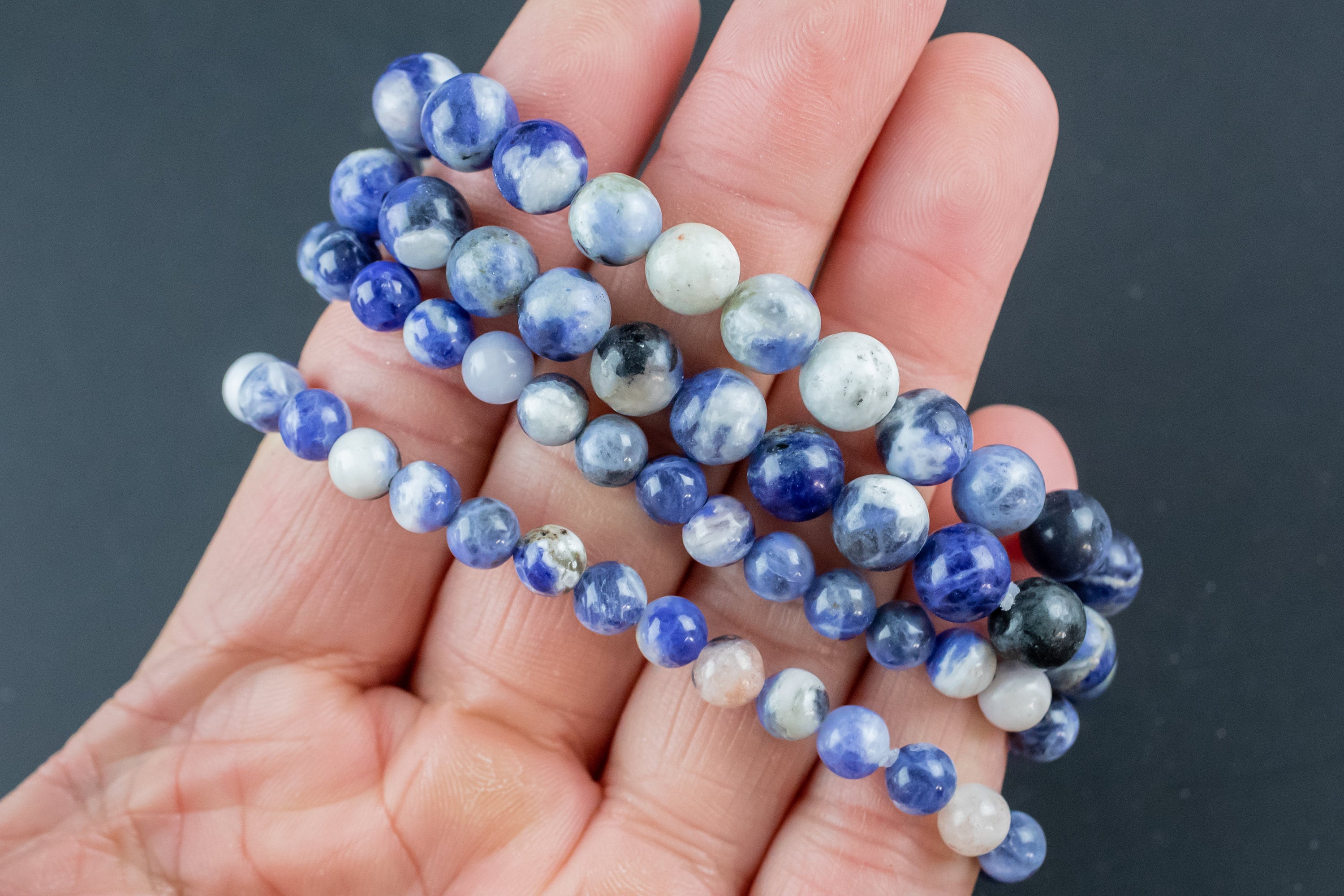 Natural Sodalite Round Size 6mm And 8mm- Handmade In Usa- Approx. 7" Bracelet Crystal Bracelet