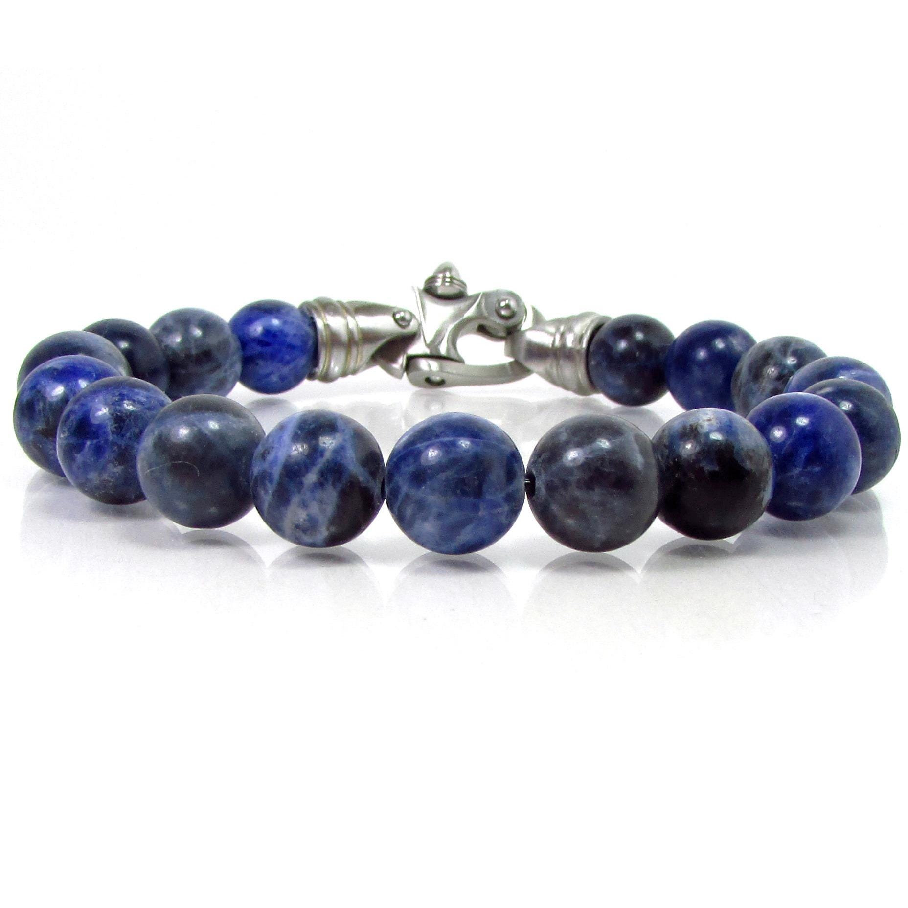 Natural Sodalite Bracelet With Stainless Steel Clasp, Blue Bracelet For Men, Real Gemstone Mens Beaded Bracelet, Gift For Men+ Gift Bag Natural Sodalite Bracelet With Stainless Steel Clasp, Blue Bracelet For Men, Real Gemstone Mens Beaded Bracelet, Gift For Men+ Gift Bag