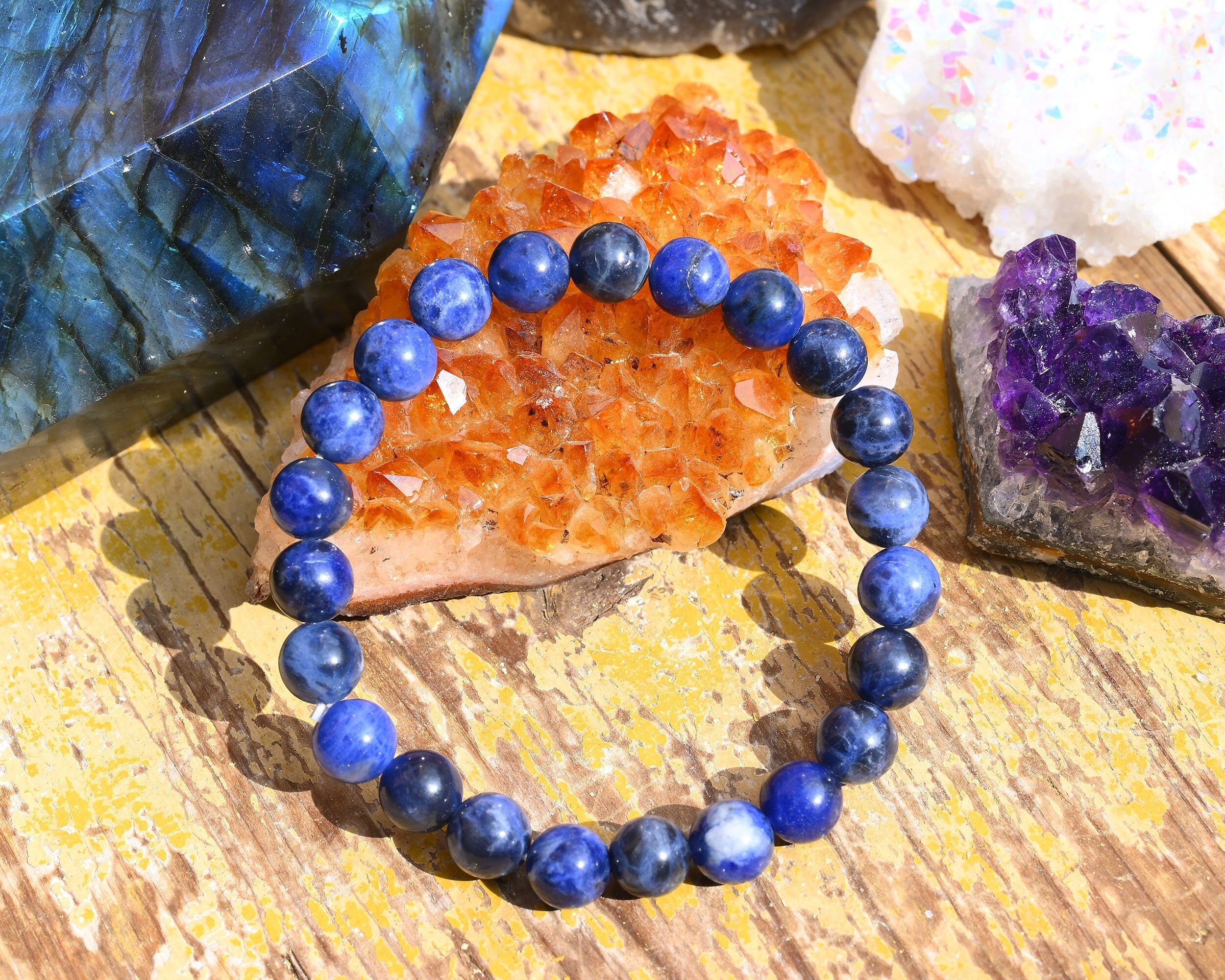 Natural Sodalite Stretchy Bracelet,handmade Women/men Bracelet,gemstone Round Bracelet,for Gift Bracelet,healing Round Bracelet.