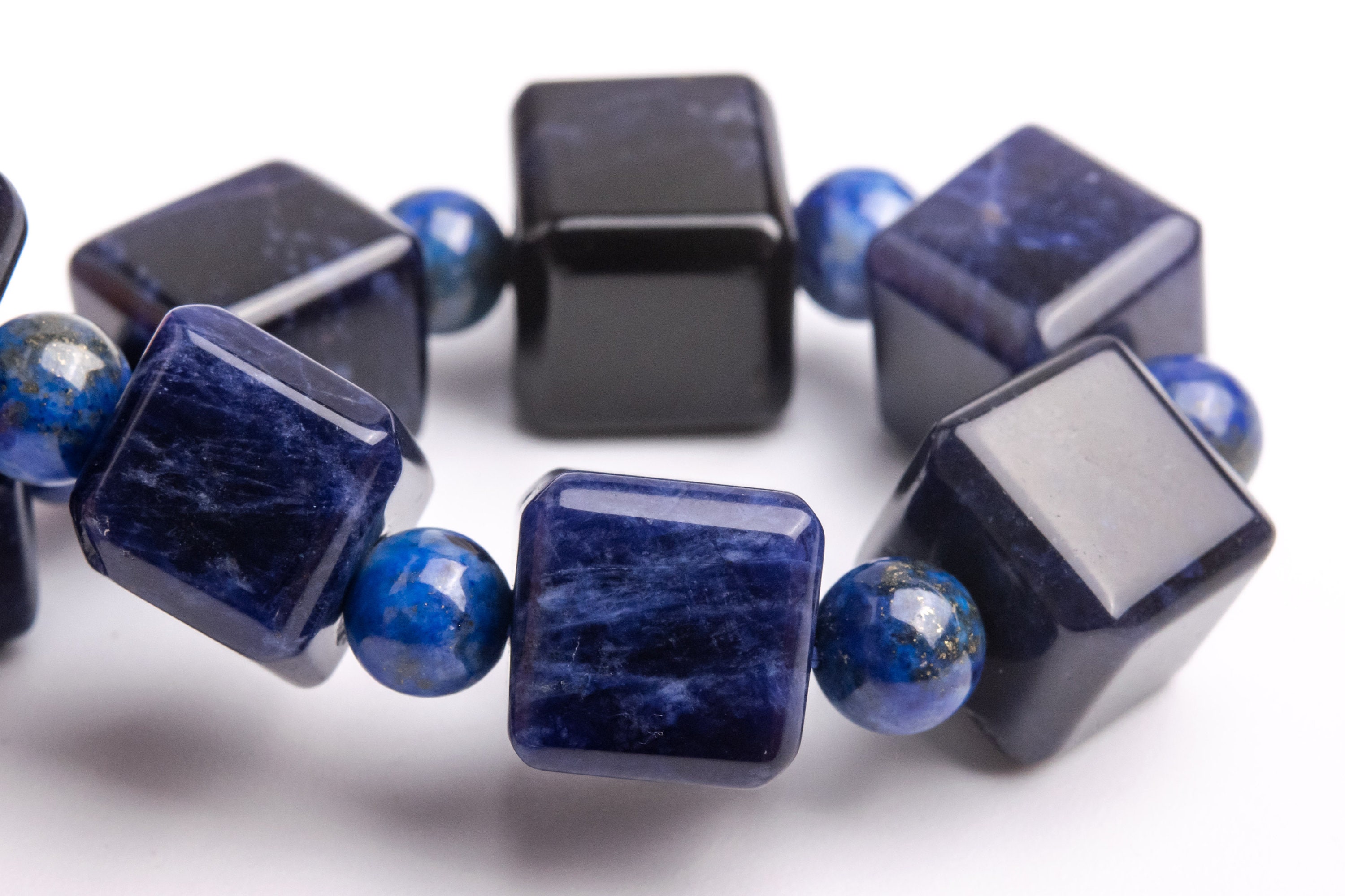 Only One 10-11mm Sodalite Beads Dark Blue Bracelet Grade Aaa Genuine Natural Beveled Edge Faceted Cube Gemstone 7.5" (121718h-1502)
