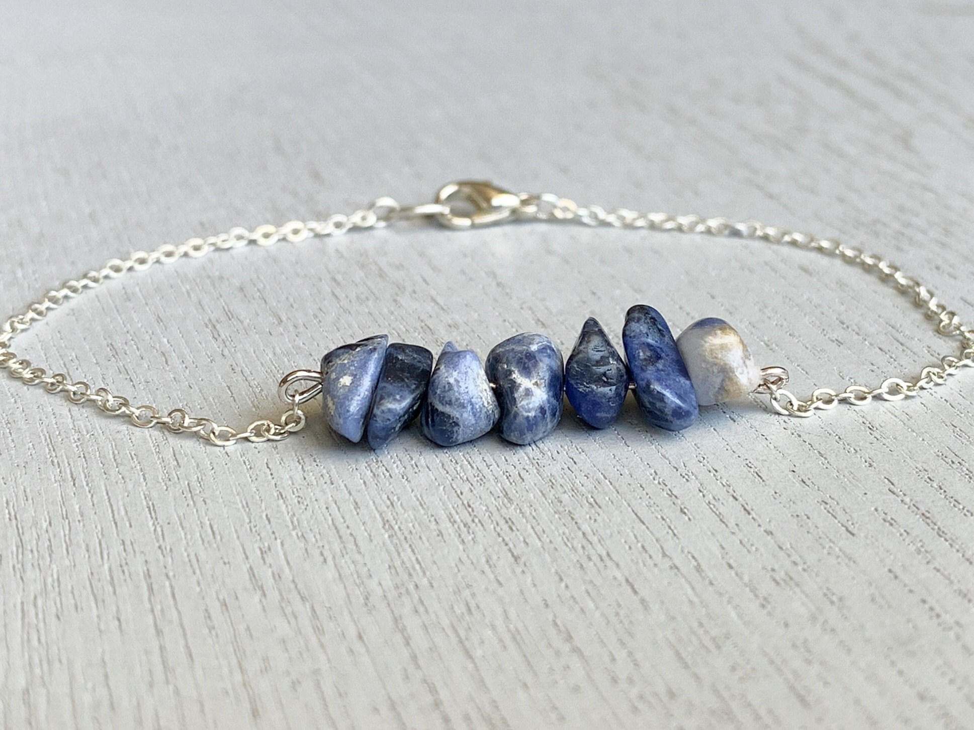 Raw Sodalite Crystal Bracelet: Blue Gemstone Jewelry, Healing Stone Anklet Raw Sodalite Crystal Bracelet: Blue Gemstone Jewelry, Healing Stone Anklet