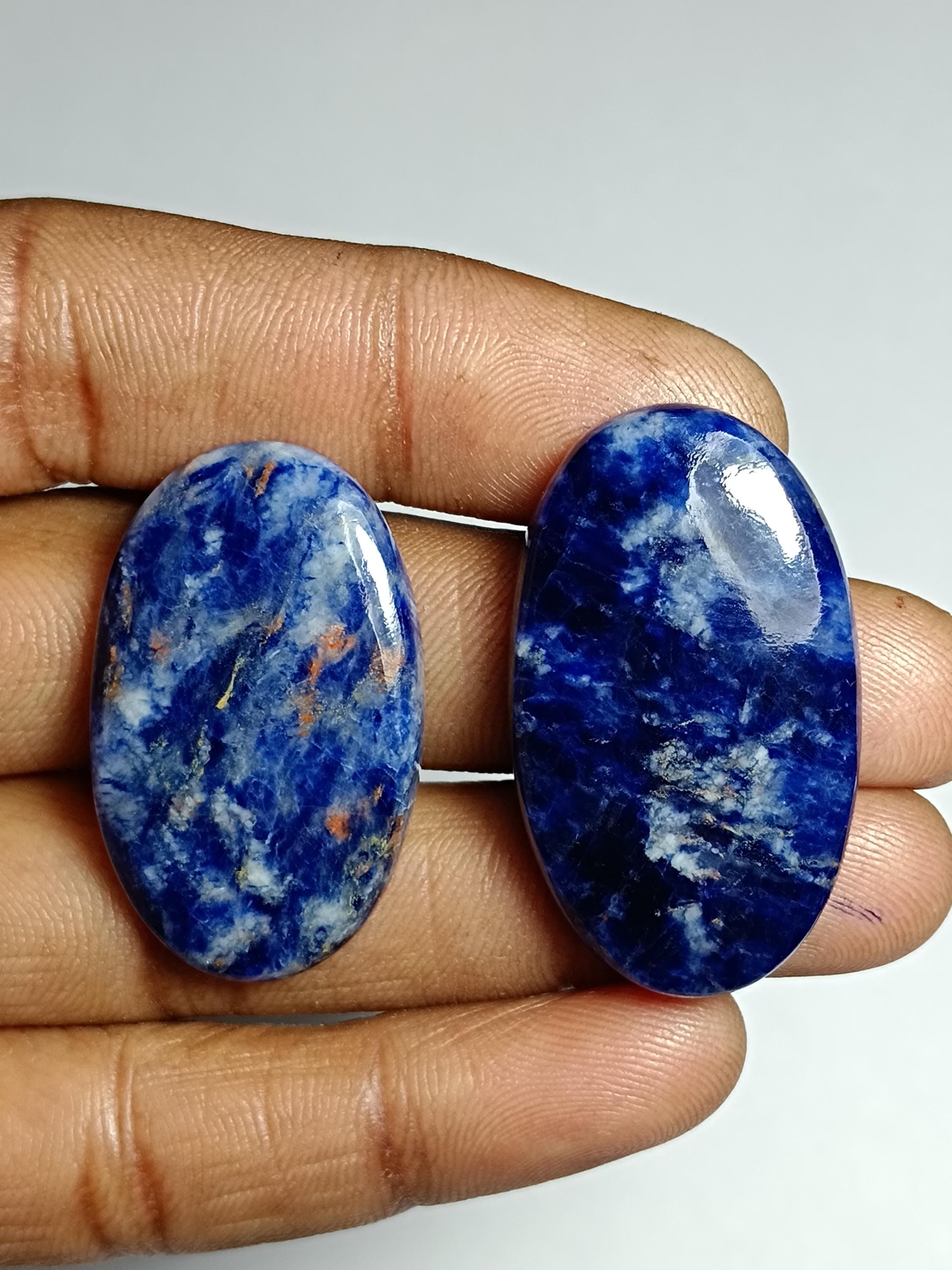 Sodalite Cabochon Lot (2 Pcs, 72 Cts): Semi-precious Gemstones