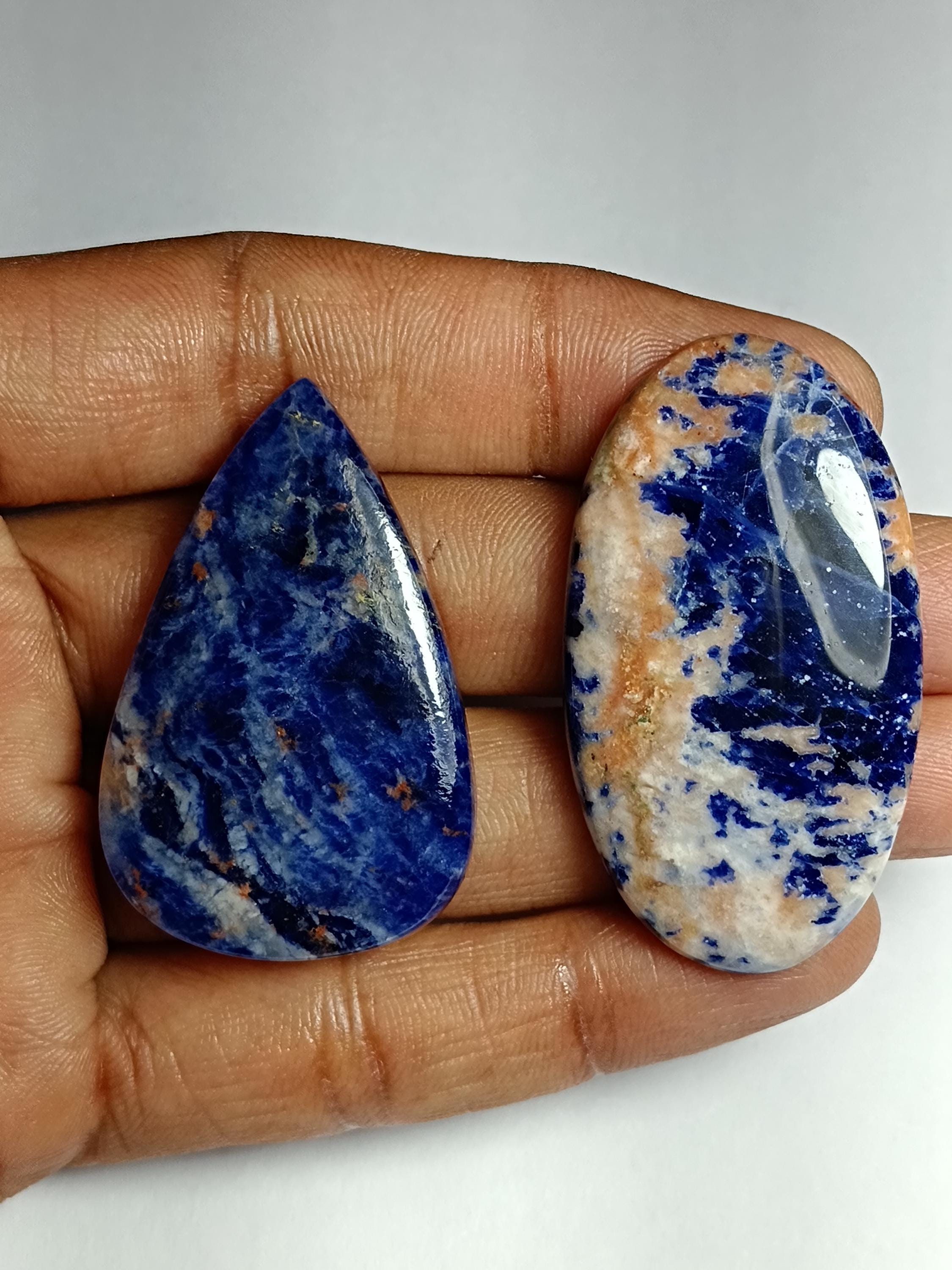 Sodalite Cabochon Lot (2 Pcs, 113 Cts): Semi-precious Gemstones Sodalite Cabochon Lot (2 Pcs, 113 Cts): Semi-precious Gemstones