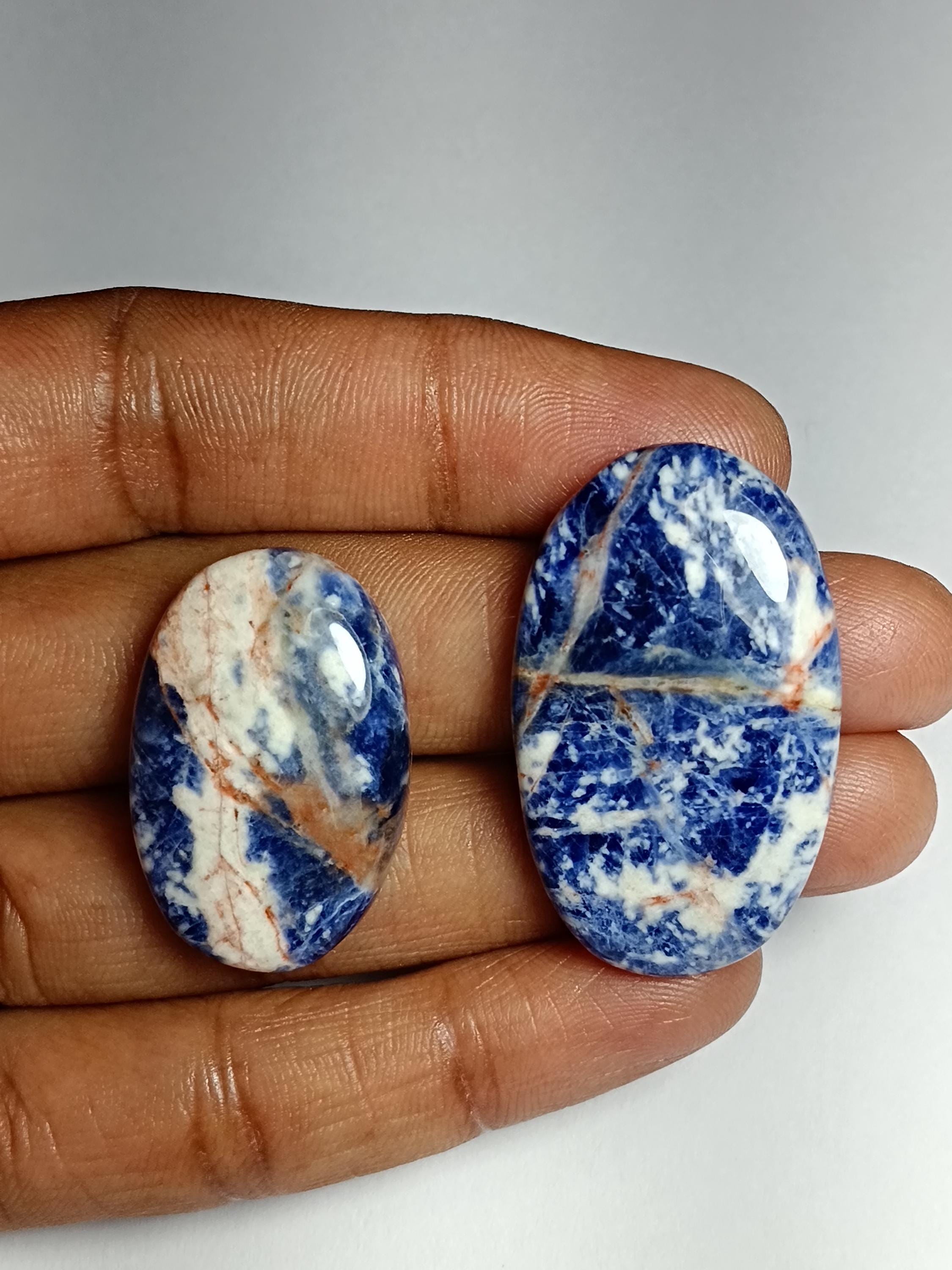 Sodalite Cabochon Lot (2 Pcs, 79 Cts): Semi-precious Gemstones