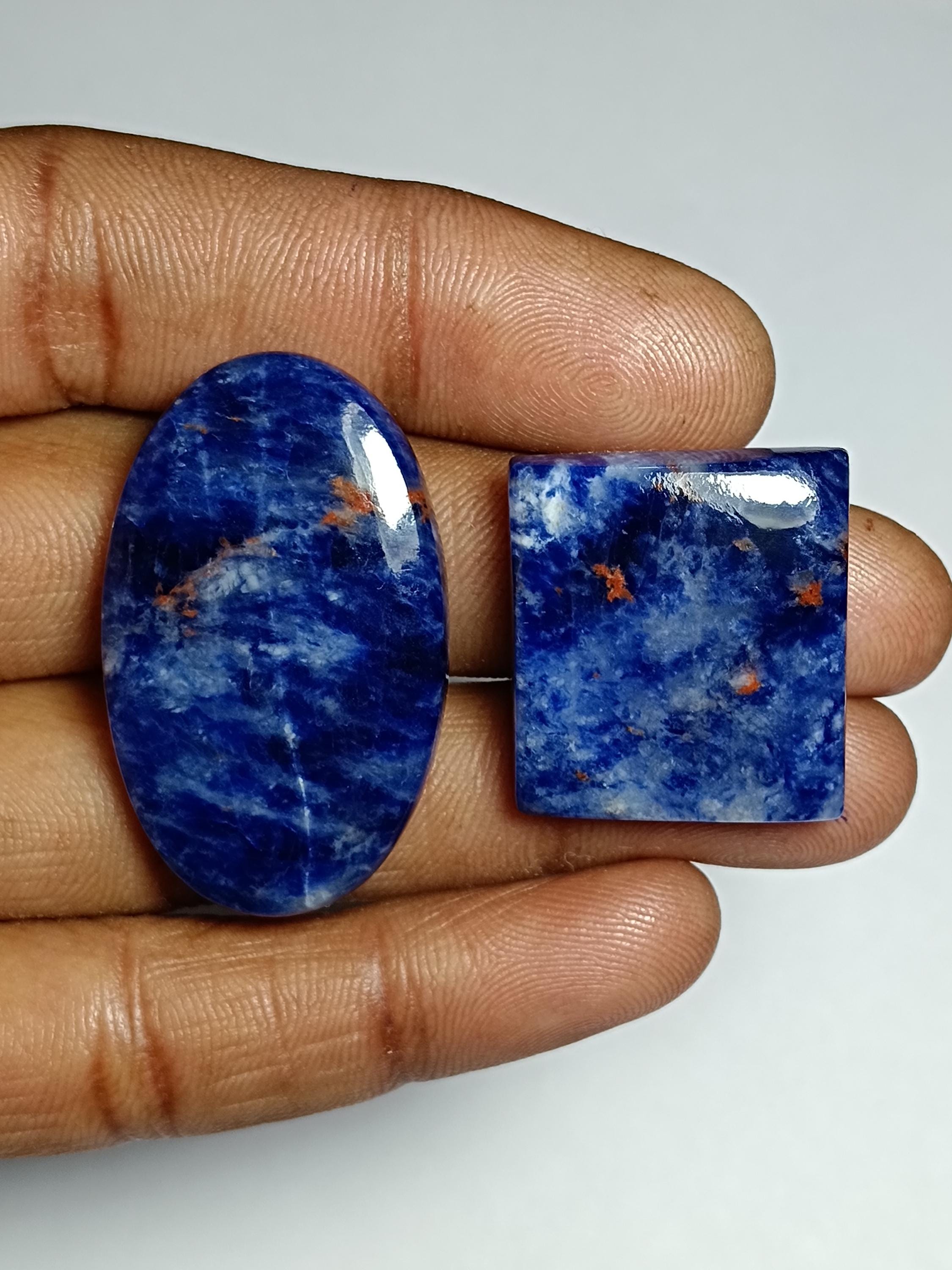 Sodalite Cabochon Lot (2 Pcs, 82 Cts): Semi-precious Gemstones