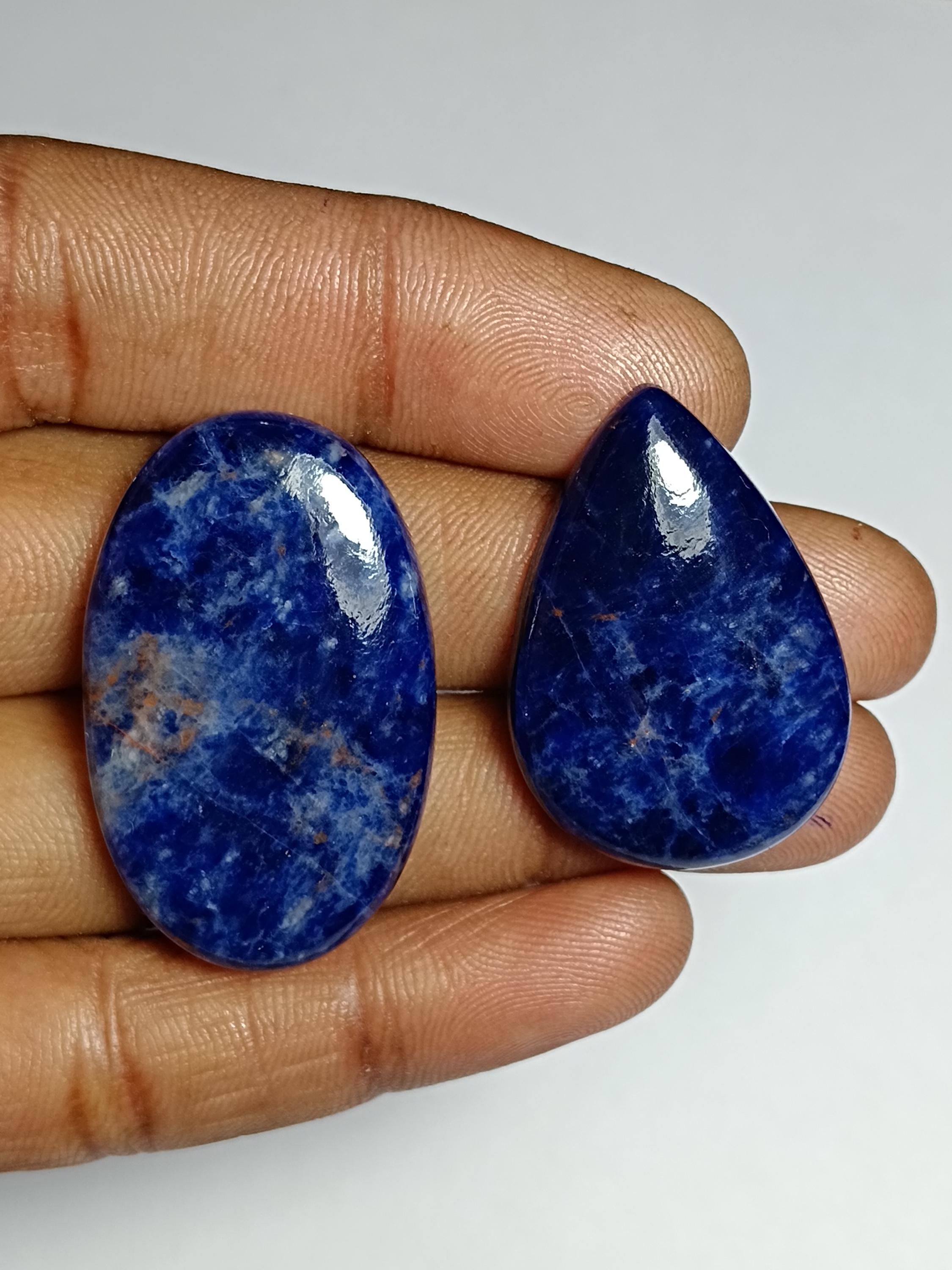 Sodalite Cabochon Lot (2 Pcs, 75 Cts): Semi-precious Gemstones