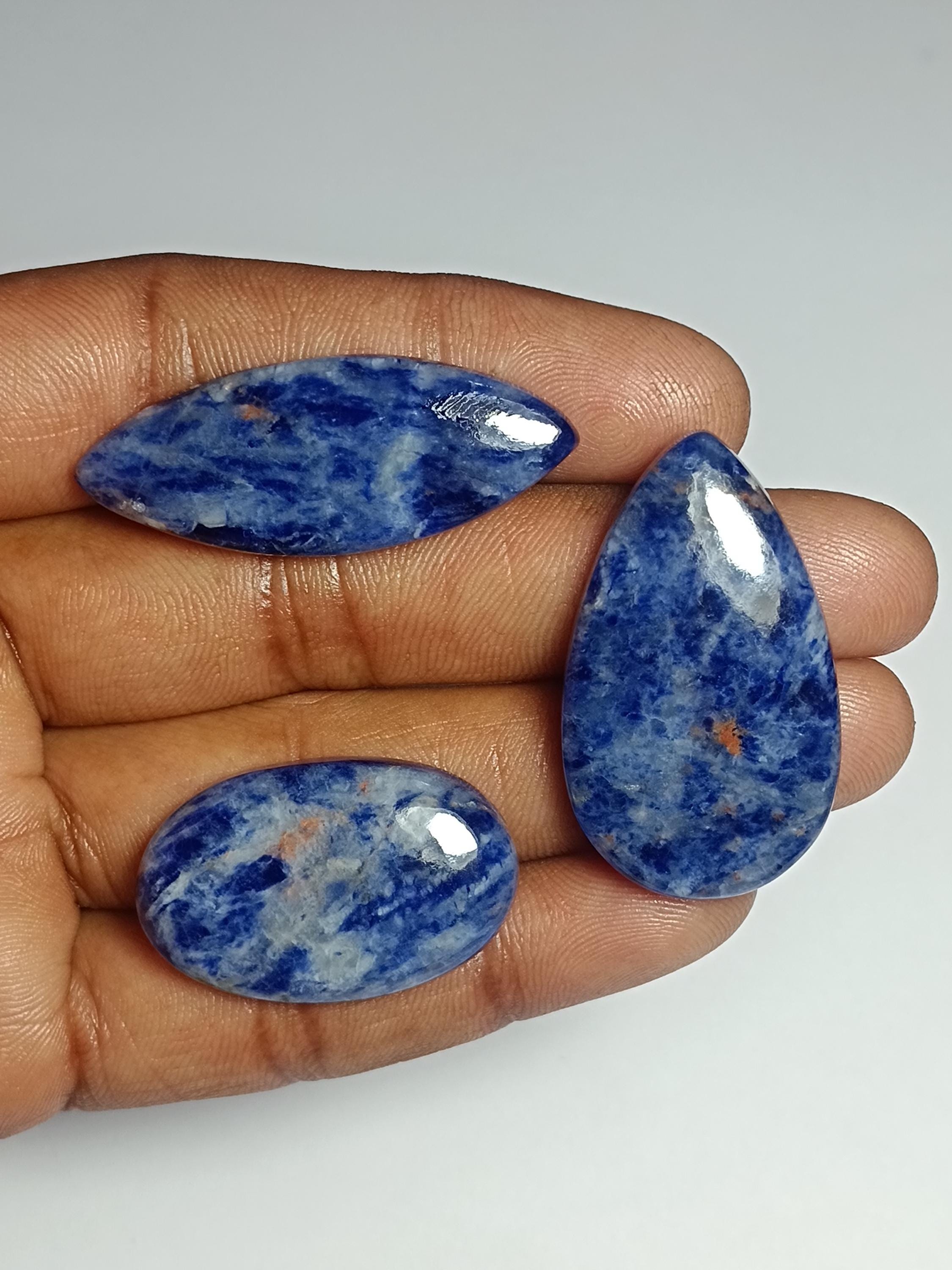 Sodalite Cabochon Lot (3 Pcs, 99 Cts): Semi-precious Gemstones
