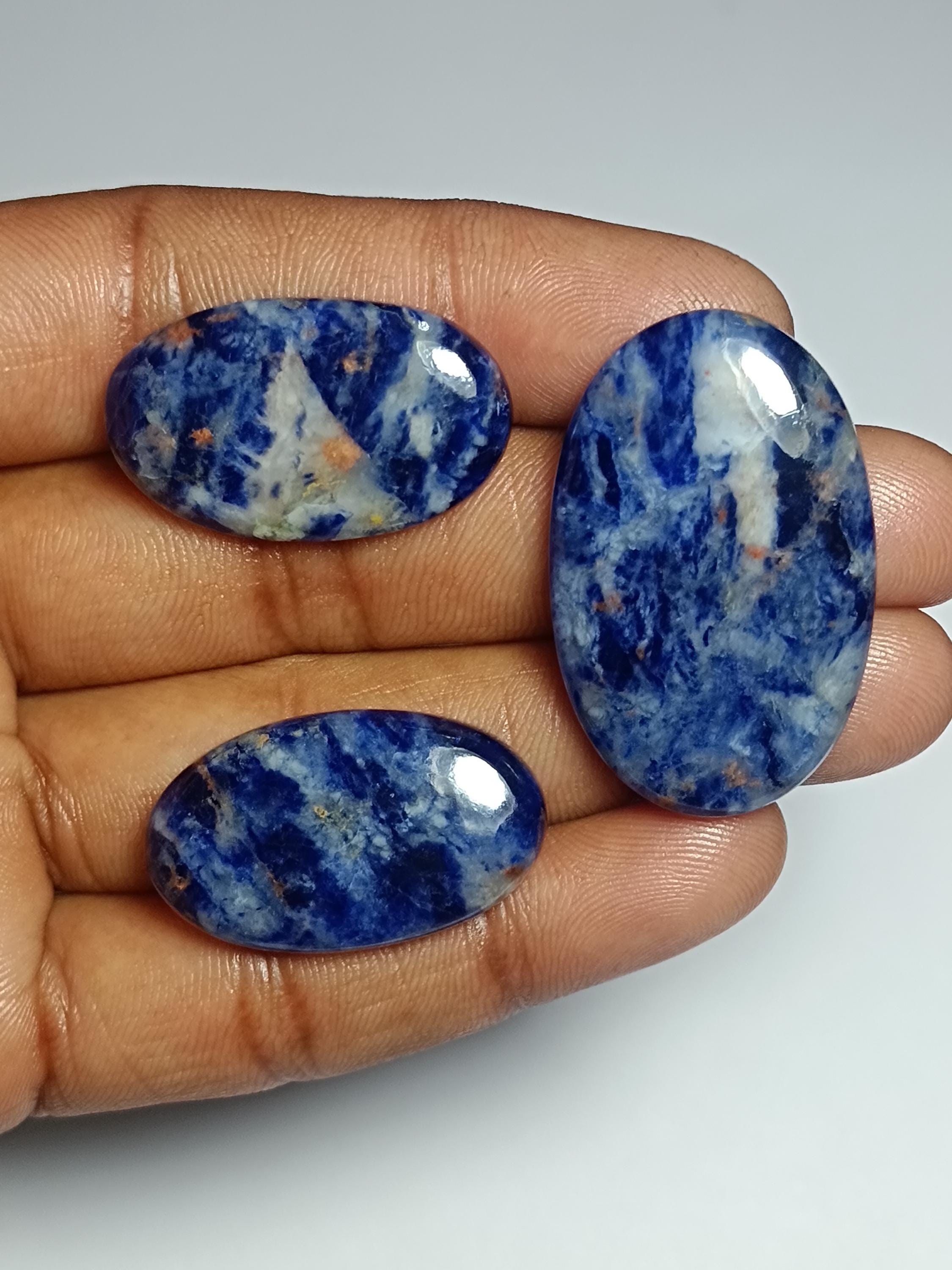 Sodalite Cabochon Lot (3 Pcs, 96 Cts): Semi-precious Gemstones