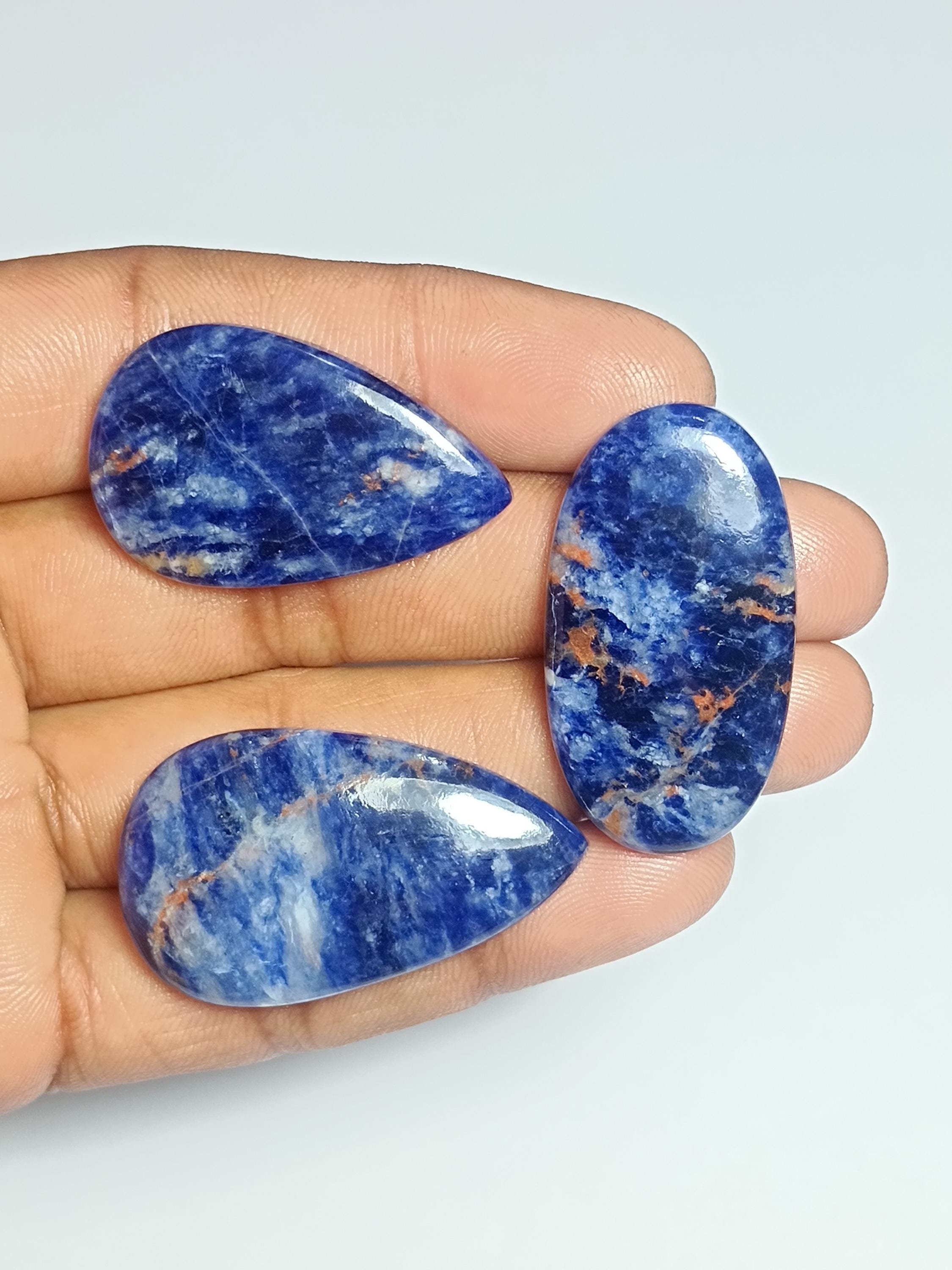 Sodalite Cabochon Lot (3 Pcs, 95 Cts): Semi-precious Gemstones