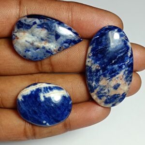 Sodalite Cabochon Lot (3 Pcs, 99 Cts): Semi-precious Gemstones Sodalite Cabochon Lot (3 Pcs, 99 Cts): Semi-precious Gemstones