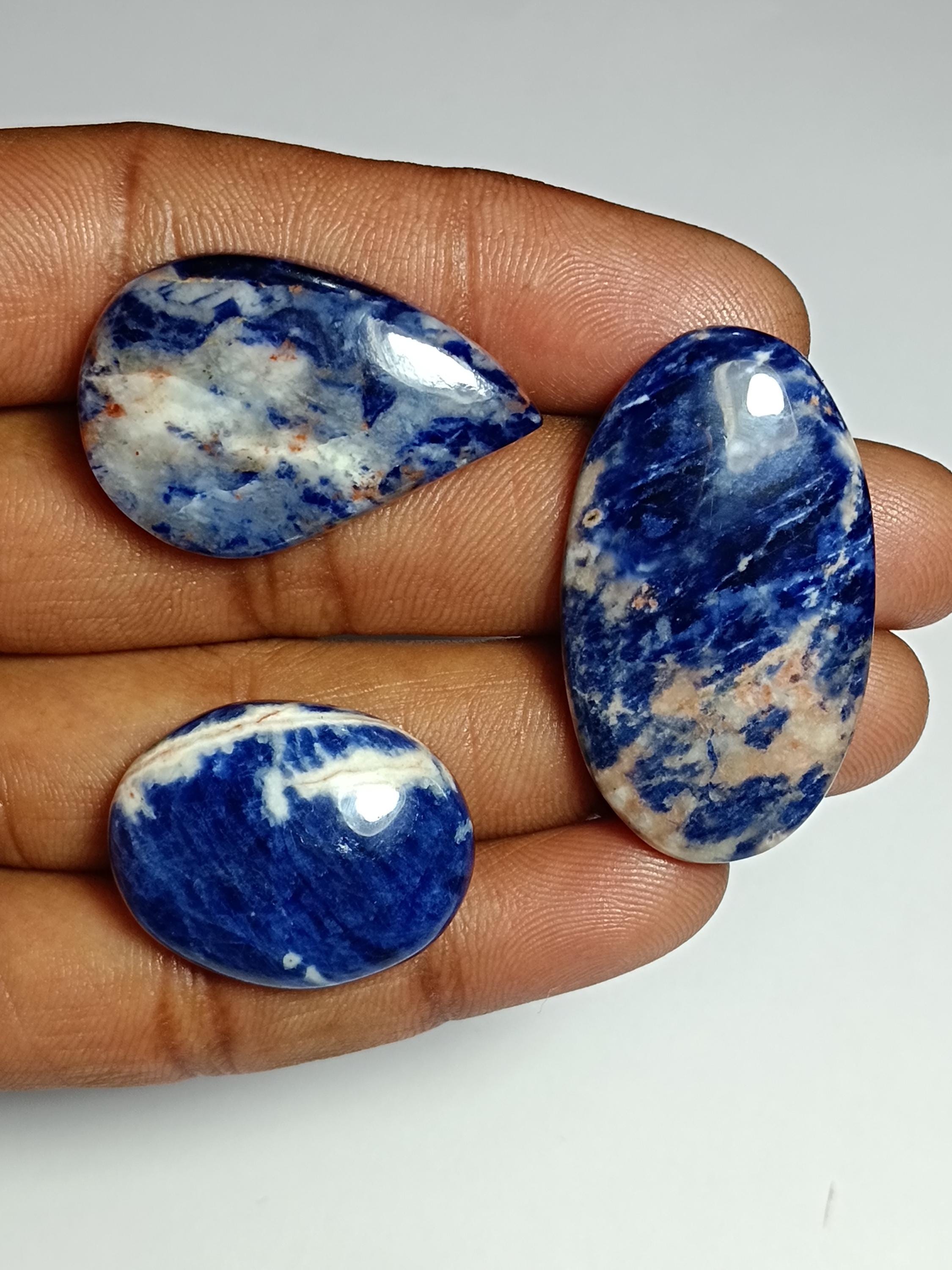 Sodalite Cabochon Lot (3 Pcs, 99 Cts): Semi-precious Gemstones Sodalite Cabochon Lot (3 Pcs, 99 Cts): Semi-precious Gemstones